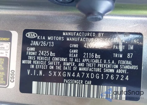 2013 Kia Optima Ex из США, поврежденный, VIN 5XXGN4A7XDG176724